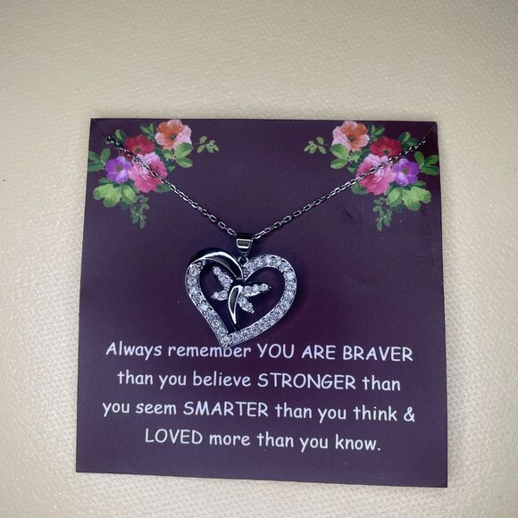 Silver Dragonfly Heart Pendant Necklace - Picture 5 of 5